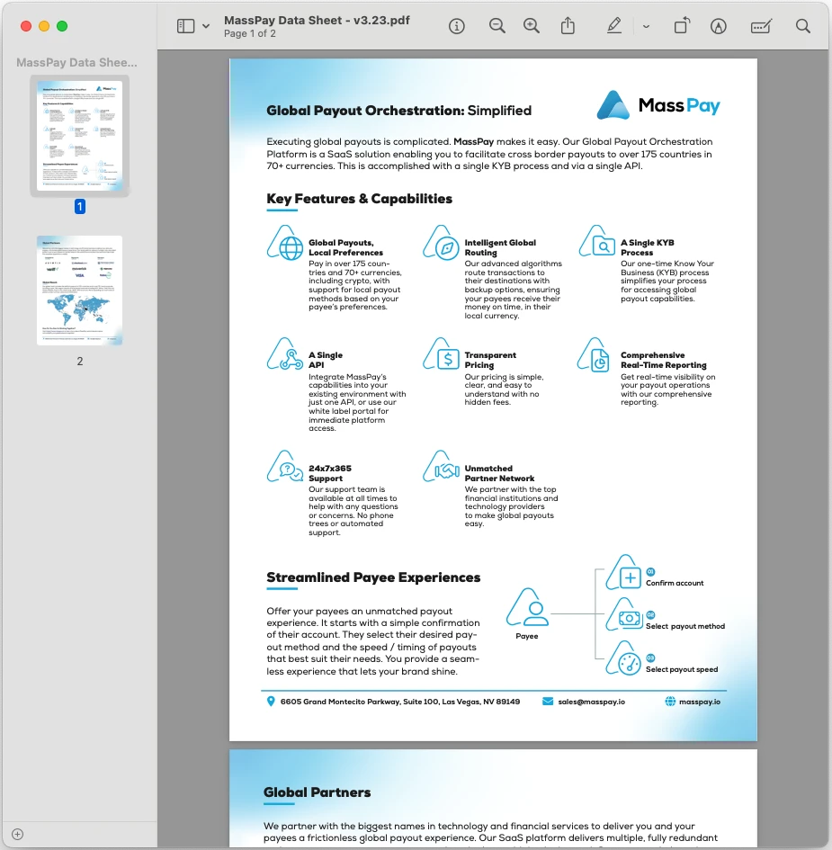 MassPay Data Sheet Screenshot